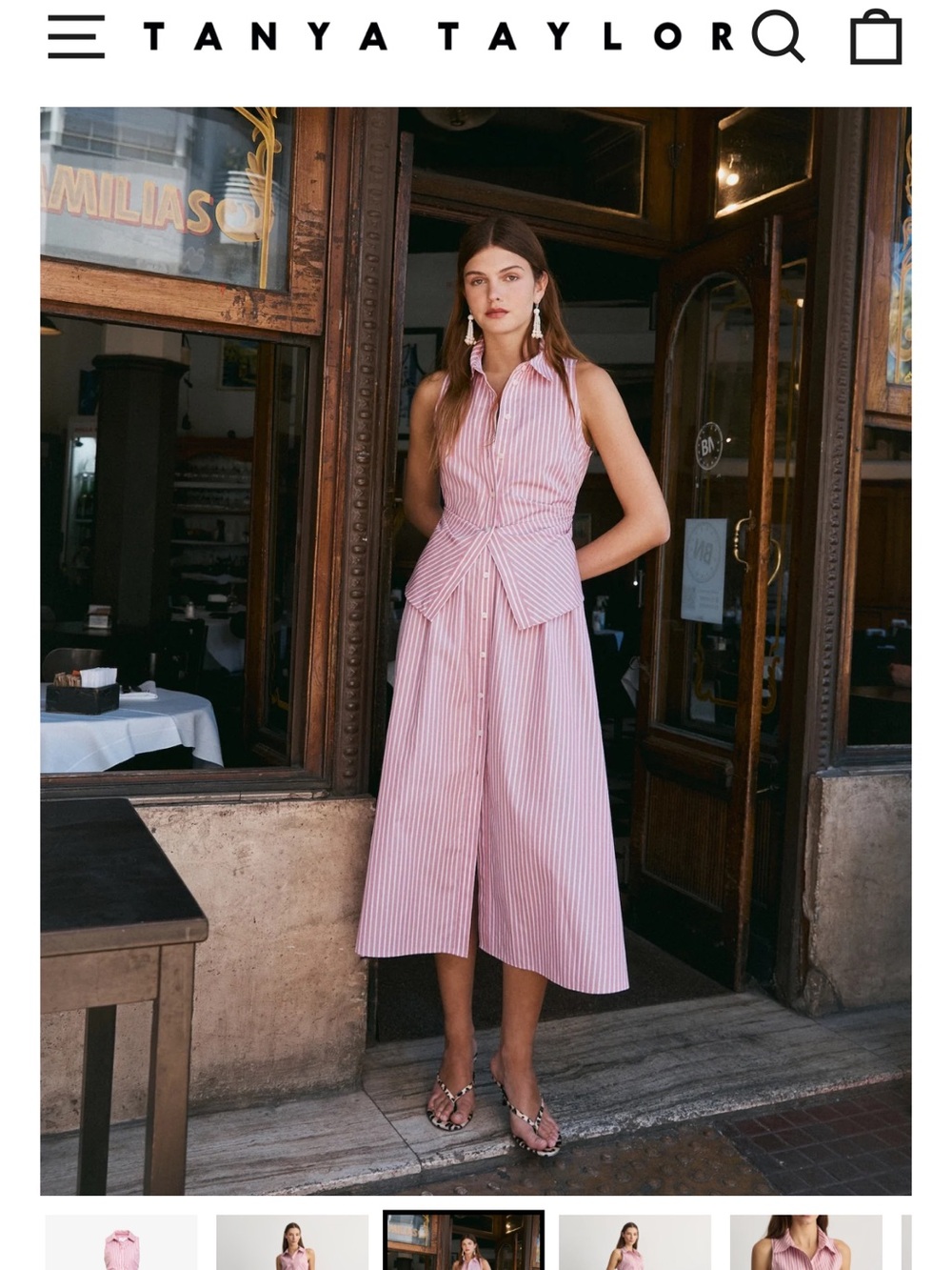 Tanya Taylor Pink & White Striped Sleeveless Button-Front dress